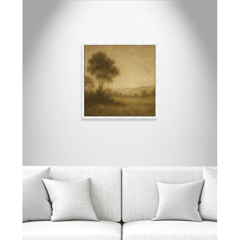 «Quiet Meadow II» par Fredrick Ashcroft, L 23,5 po x H 23,5 po, Impression encadrée, Grain de bois blanc