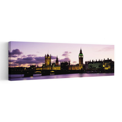 Buildings Lit Up At Dusk, Big Ben, Houses Of Parliament, Thames River, City Of Westminster, London, England Contemporary Architecture City Wall Art