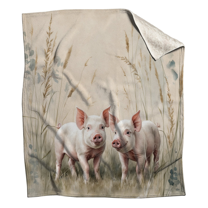 Two Piglets In Field Blankets, 50in W x 60in H