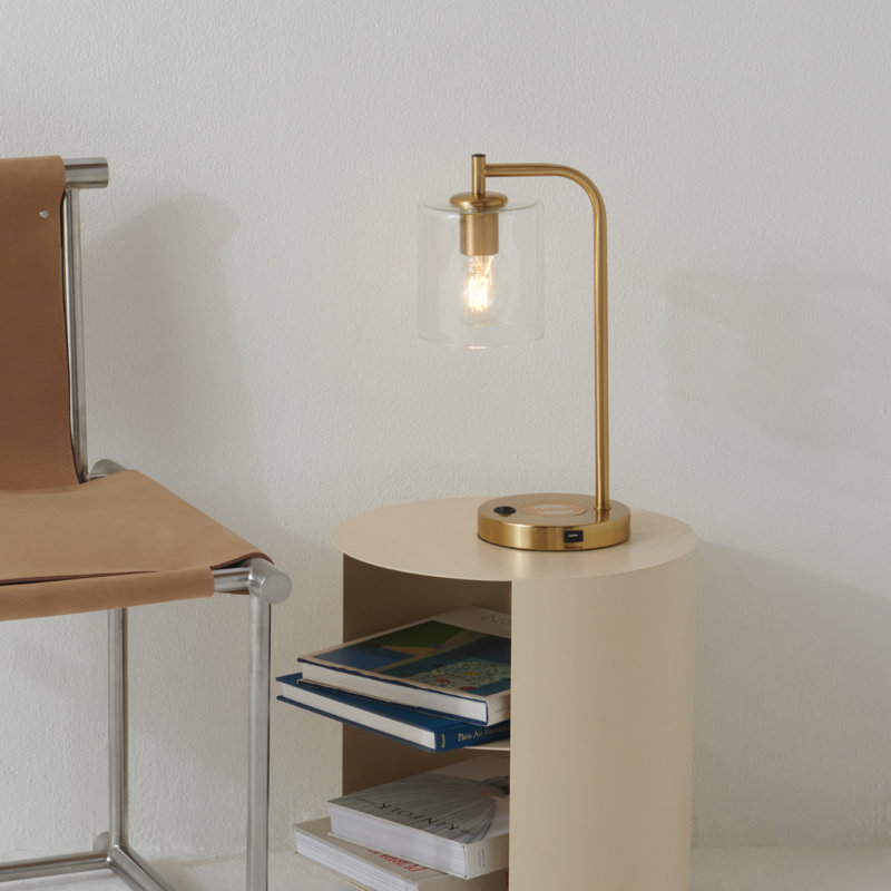 Elizabeth Brass and Glass 16" Desk Lamp with USB and Wireless Charging