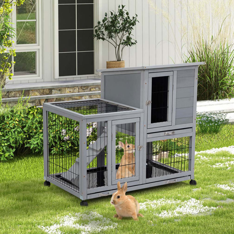 Cage à lapin amovible avec plateau amovible et roulettes, gris et blanc, Gris