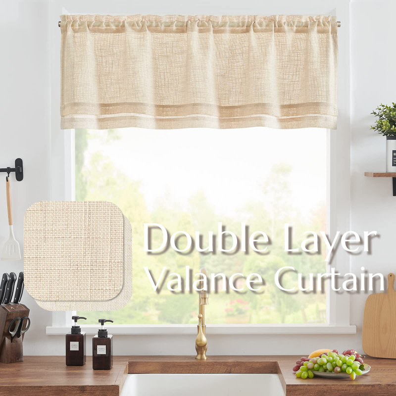 Cantonnière en lin Farmhouse pour fenêtres de salon, Taupe / beige