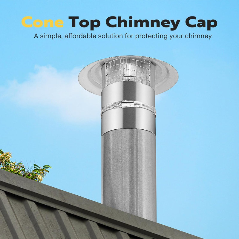 Chapeau de cheminée avec écran Cone Top, H 6,3 po x l 7,9 po x P 7,9 po