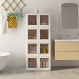 Stackable Collapsible Plastic Storage Bins with Lids,304 QT Closet Organizers with Doors, 25''L x 15.5''W x 56''H