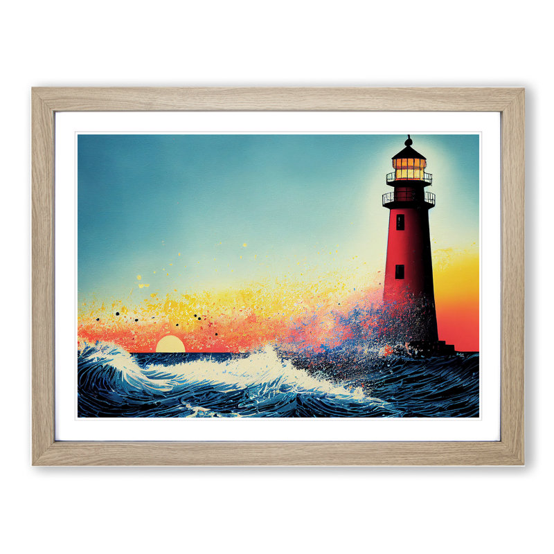 Lighthouse Splash Vol.4 - Single Picture Frame Painting, 25cm H x 34cm W x 2cm D, Oak