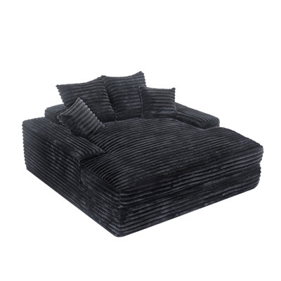 Oversized Corduroy Chaise Lounge Chair with Reversible Sleeper, Gray Queen-Size Convertible Sofa