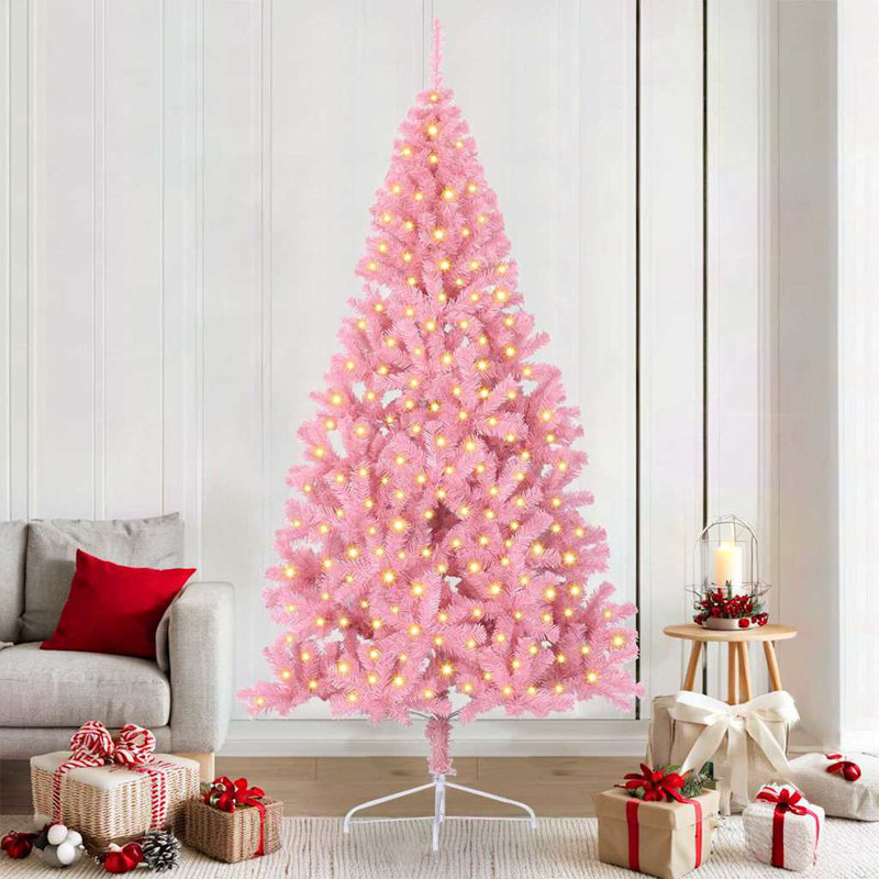  Artificial Pre-lit Christmas Tree PVC, Pink, 6.89' H