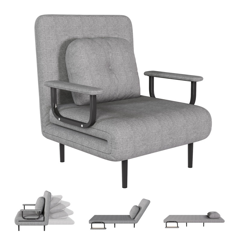 Convertible Sofa Bed, Adjustable Backrest Armchair With Pillow, 5 Adjustable Position, Space-saving Sleeper For Living Room Bedroom Office