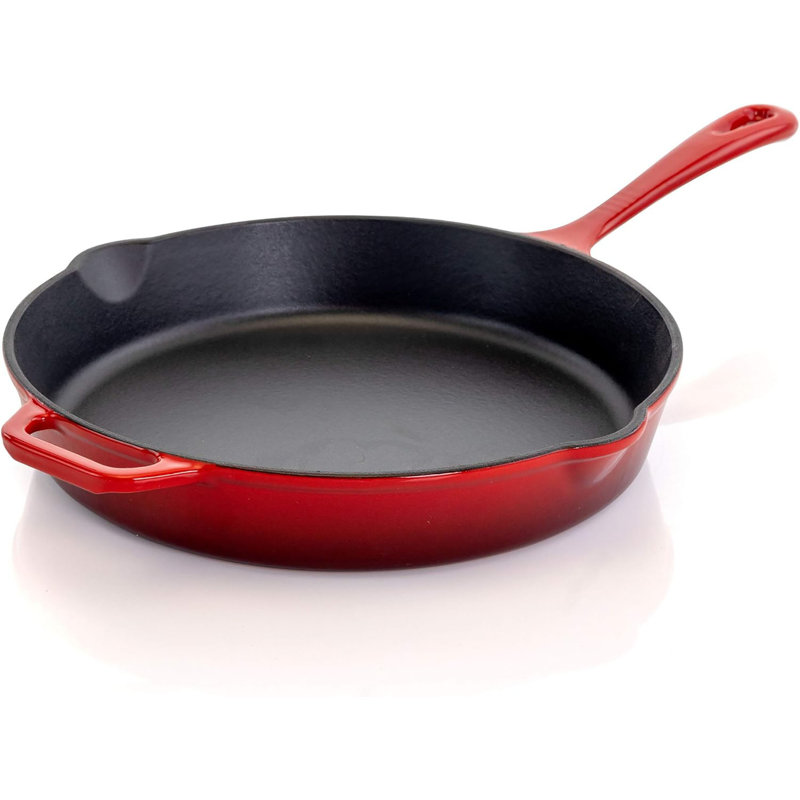 Poêle en fonte émaillée 10,25 pouces - Poêle à frire antiadhésive avec deux becs verseurs, conception sécuritaire pour le four, batterie de cuisine à rétention de chaleur durable