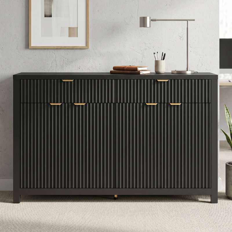Crédence de bureau 47,2 po de largeur à 2 tiroirs, Noir
