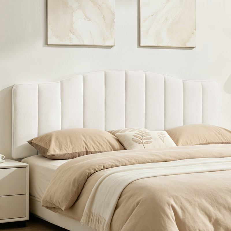 Arched Vertical Tufting Upholstered Headboard Adjustable Height & Width Head Board For Bedroom, Full/Queen, White
