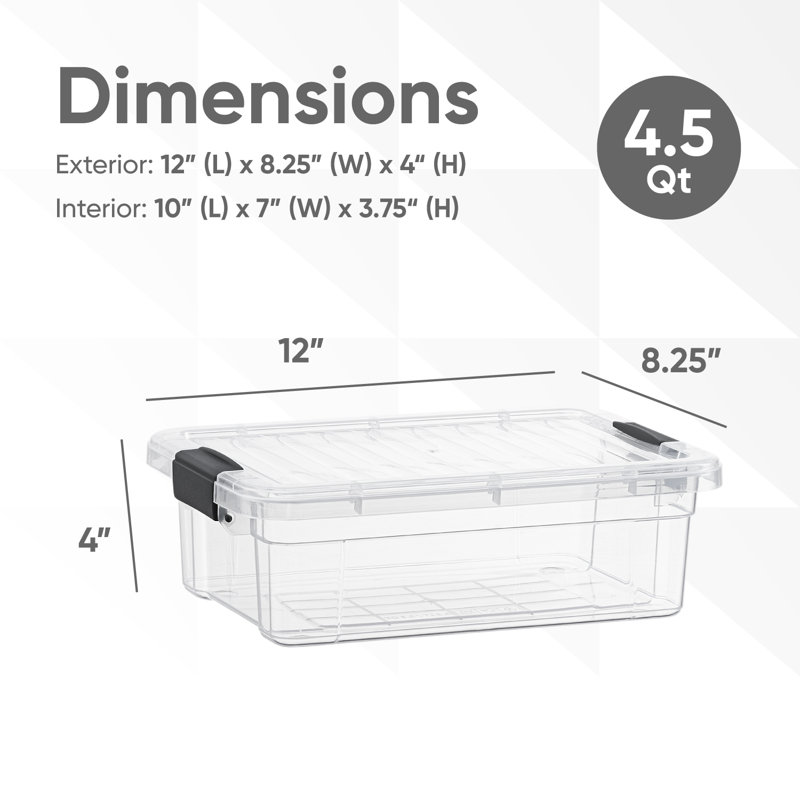  Boîte de rangement transparente avec couvercle, bacs de rangement en plastique de 4,5 pintes pour l'organisation, caisses empilables, sans BPA, non toxiques, sans odeur, organisateurs pour la maison, le bureau, l'école et le dortoir, paquet de 12