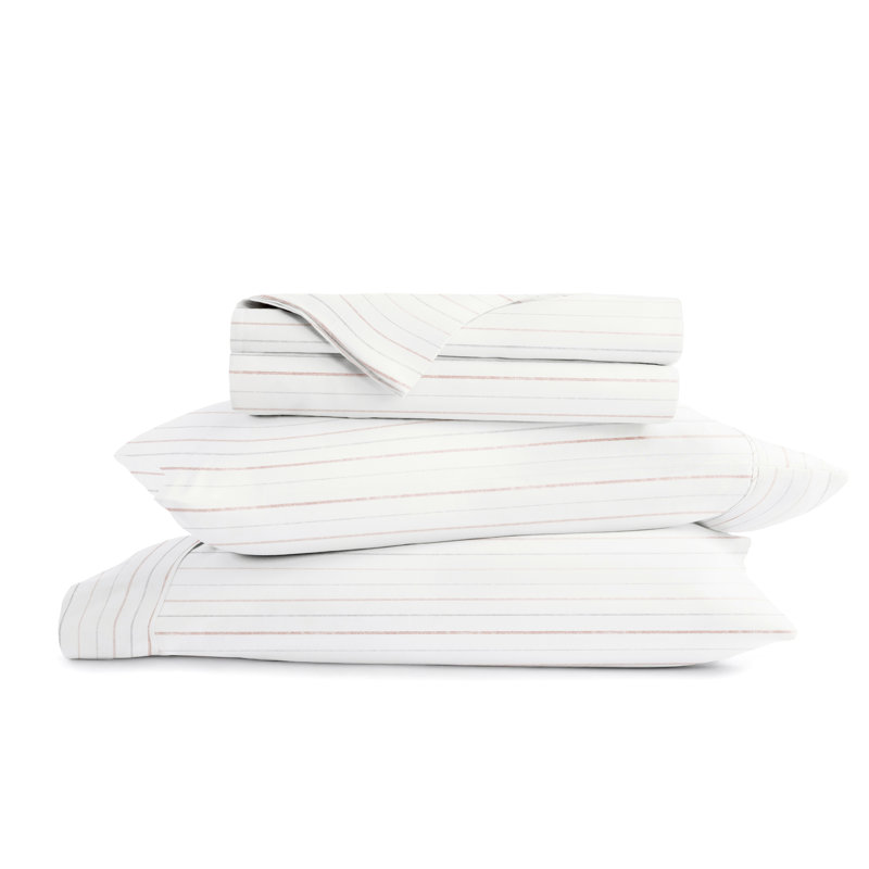 4 Piece Delicate Details Pattern Sheet Set, Full Sheet Set with 2 Standard Pillowcase, White/Pink Geometric