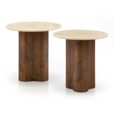 Souliere Sintered Stone Top Round End Table With Curved And Wavy Pedestal Base