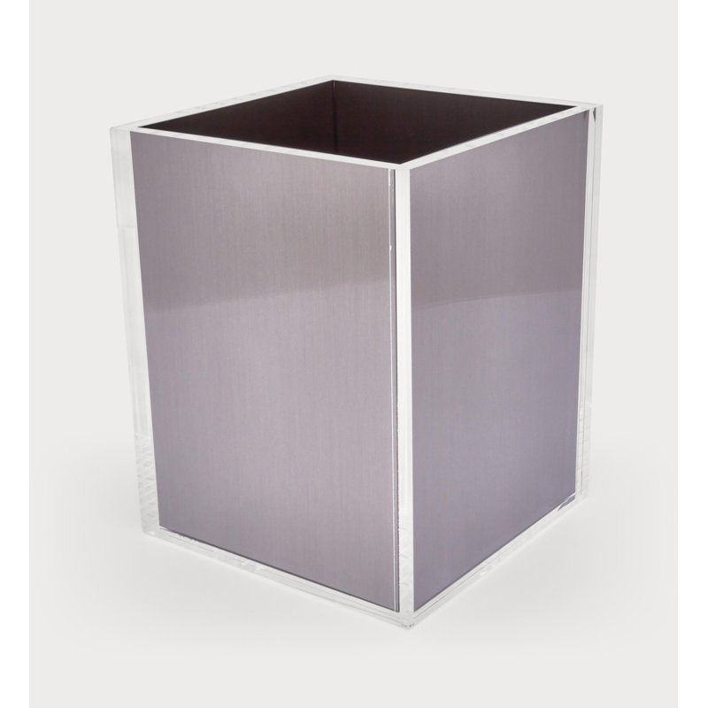 Acrylic Waste Basket 8"x8"x10", Clear/Silver