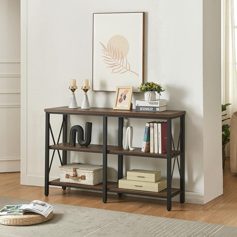 Console, canapé industriel avec structure en métal, table d'entrée en bois d'ingénierie, tablette rustique à 3 niveaux pour le couloir, le salon, brun, 47 po