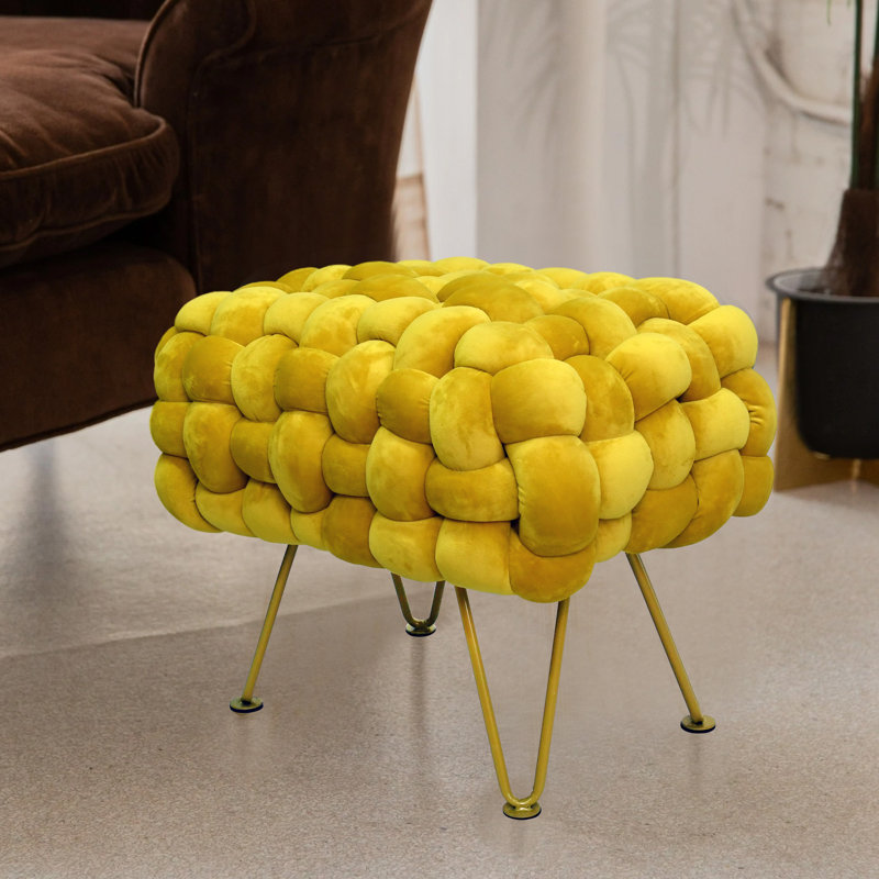 Opheim Velvet Ottoman, Lemon Curry Velvet
