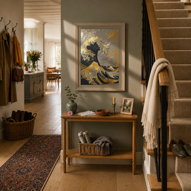 Golden Wave Ascending Japandi - Print, A2 - 59.4 x 42.0 cm, Oak