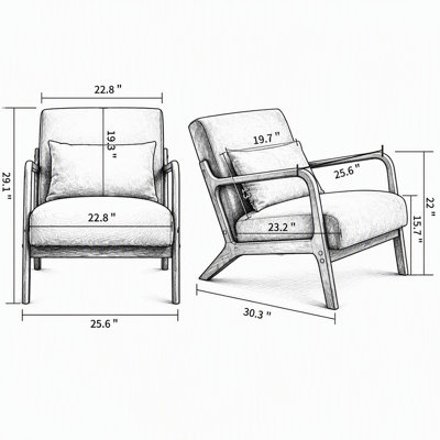 Mid-Century Modern Upholstered Accent Chair With Solid Wood Frame, Reading Armchair With Lumbar Cushion