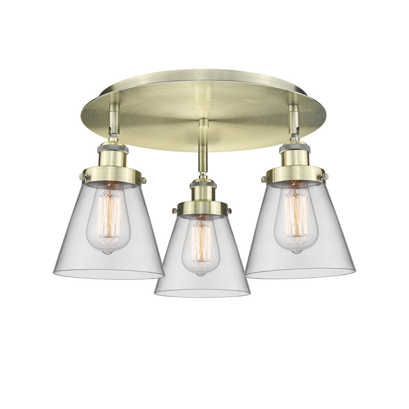 Plafonnier encastré 3 lumières Cone, Laiton antique, Clair