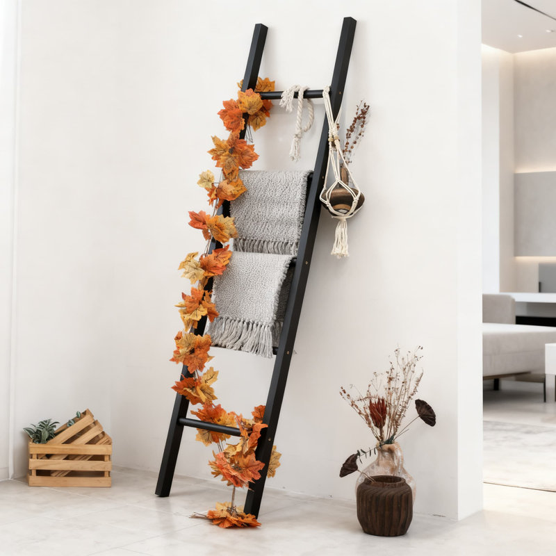 Échelle de couverture en bois massif pour décor de ferme, porte-serviette rustique et courtepointe fabriqué à la main, organisateur de rangement multifonctionnel pour le salon, la chambre à coucher et la salle de bain