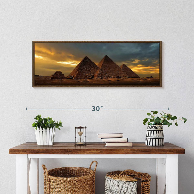 Sunset Over The Giza Pyramids, 28" X 10", Floating Frame Walnut