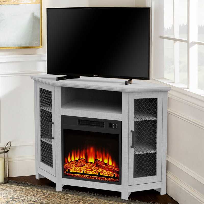 Clotile 45'' Electric Corner Fireplace TV Stand with Storage for TVs up to 55", Light Gray