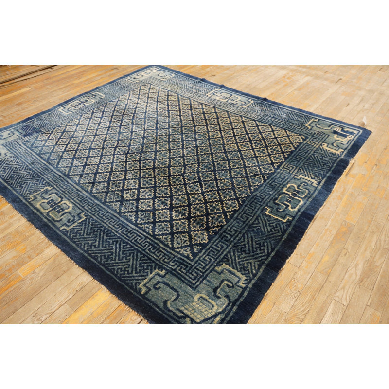 Antique Square Shape Blue Color Geometric Chinese Baotou Wool Pile Rug