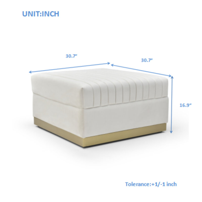 Repose-pieds rembourré en velours capitonné Contemporary, Beige