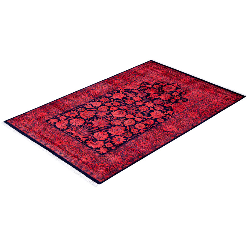 Overdyed Hand-Knotted Wool Modern-Contemporary Orange Area Rug 4' 2" x 6' 4"