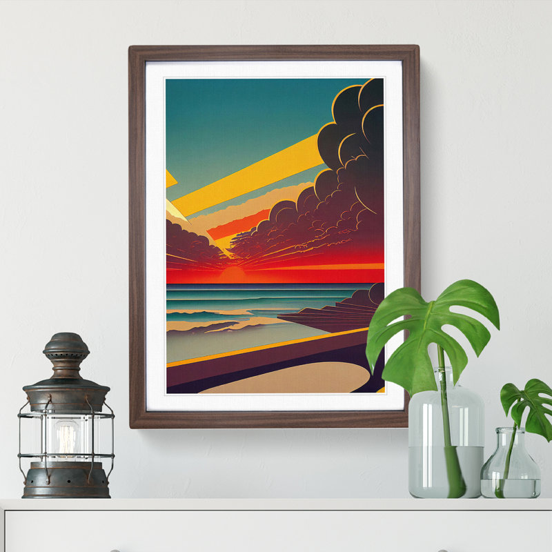 Ocean Sunset No.3 - Single Picture Frame Print, 64cm H x 46cm W x 2cm D, Walnut