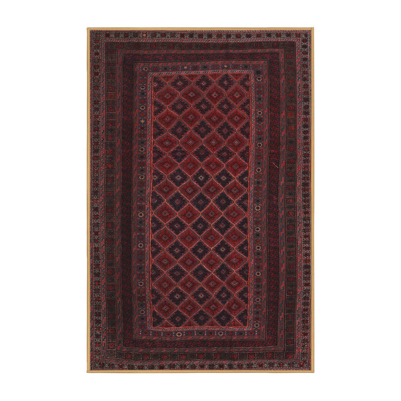 Tapis de zone rouge/brun/noir contemporaine, Rectangle 2 pi x 3 pi