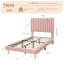 Structure de lit simple avec tête de lit réglable, structure de lit plateforme simple en velours, capitonnage à rainures verticales, lattes de bois robustes, aucun sommier requis, assemblage facile, rose-118103173-118103178