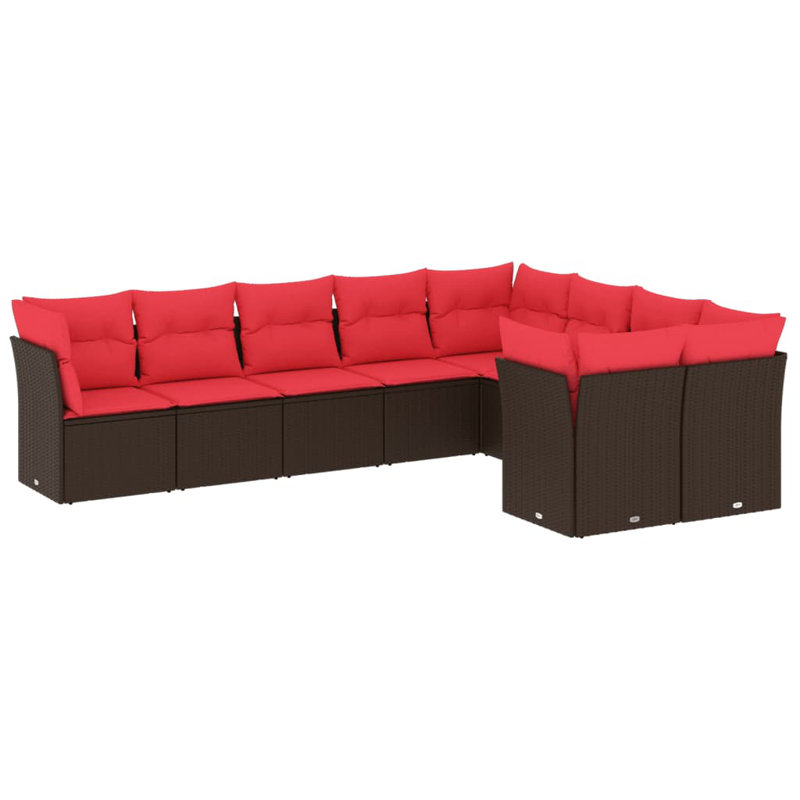 Ensemble de canapé de patio 9 pièces avec coussins en polyester noir Latitude Run®, Gris, Rouge