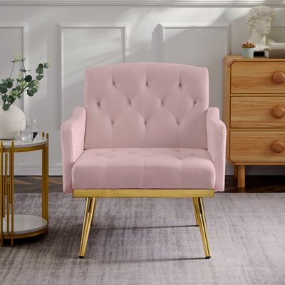 PINK Velvet Armchair With Metal Legs