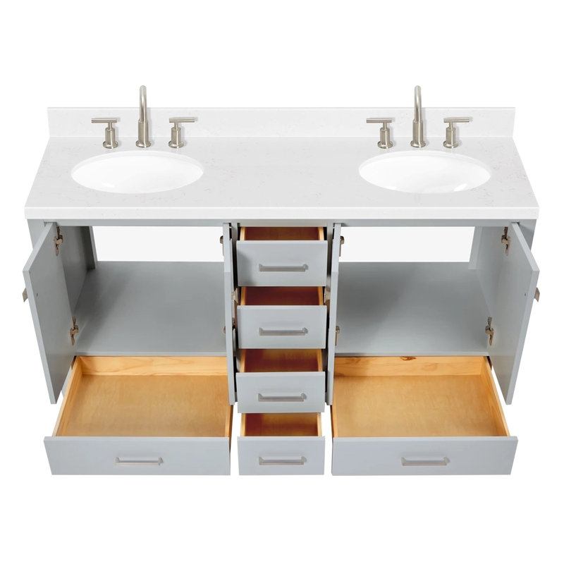 Ensemble de meuble-lavabo double 60 po , Gris / Nickel brossé, Oval