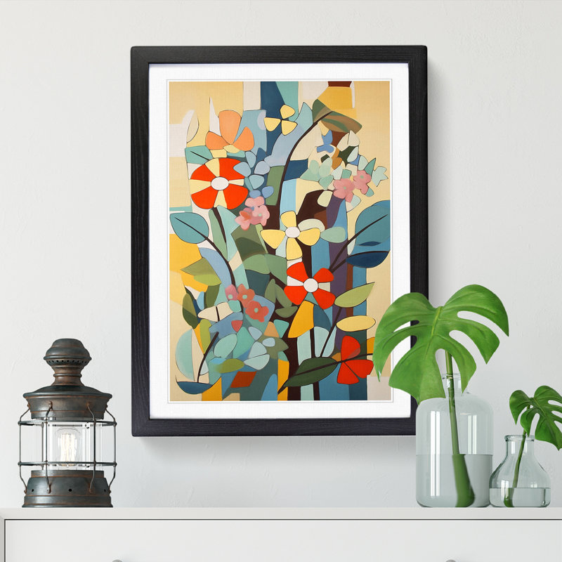 FRM-V0523-851X Flowers Bauhaus Design Vol.2 - Single Picture Frame Print, Black Framed, 64cm H x 46cm W x 2cm D