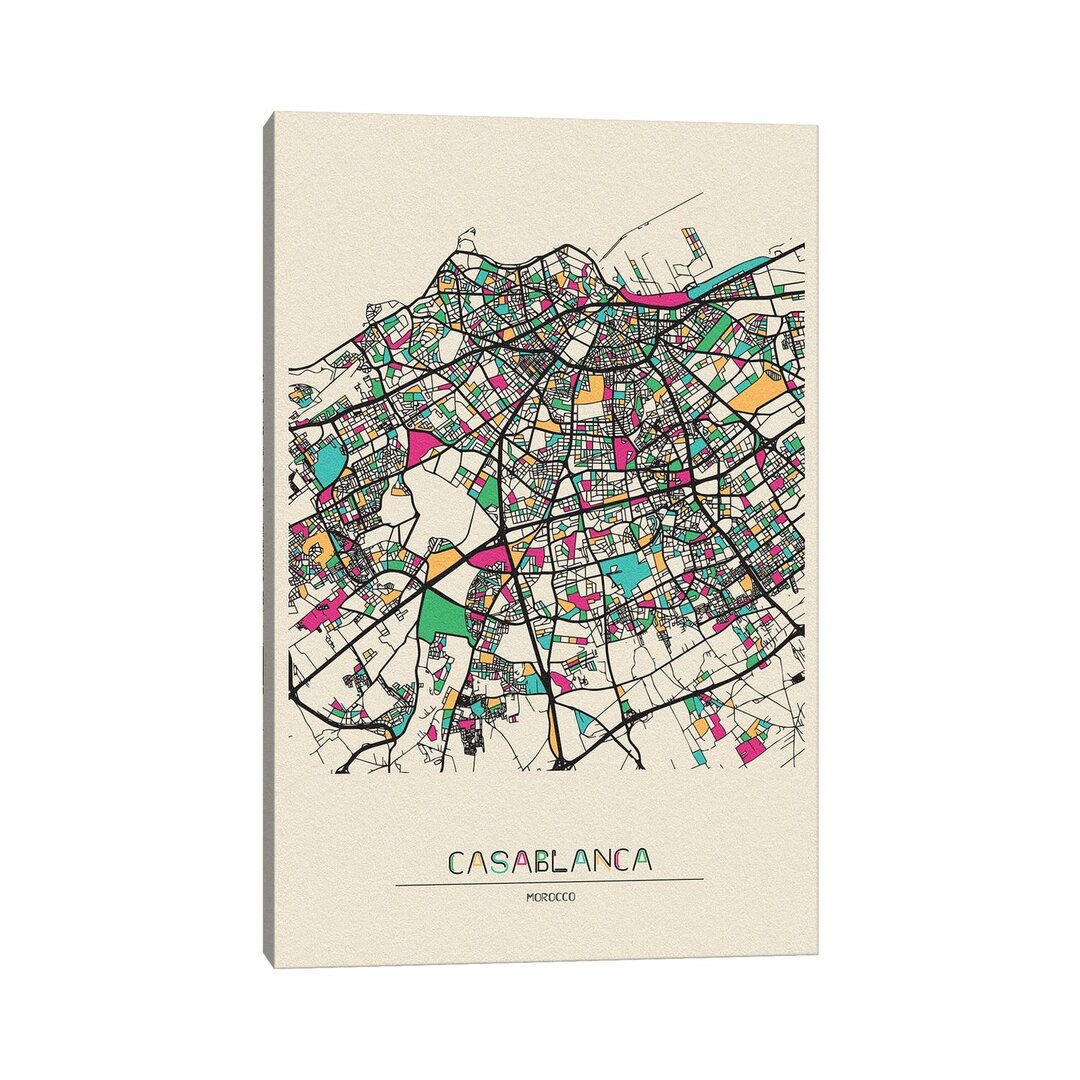 Leinwandbild Casablanca, Morocco Map von Ayse Deniz Akerman