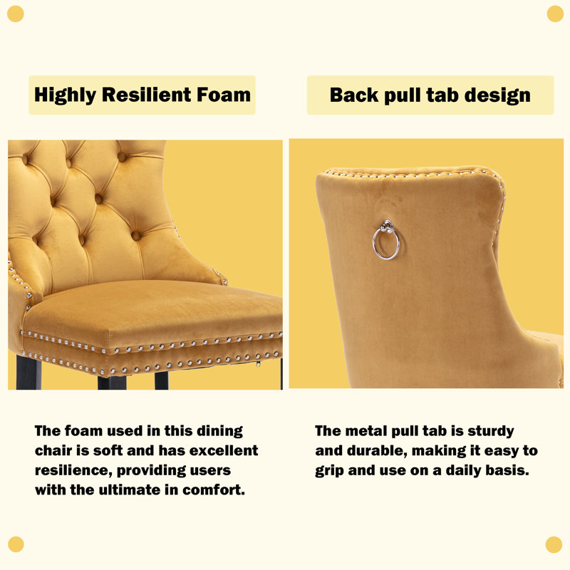 Upholstered Tufted Wingback Velvet Counter Bar Stool (Set of 4), Black, Yellow