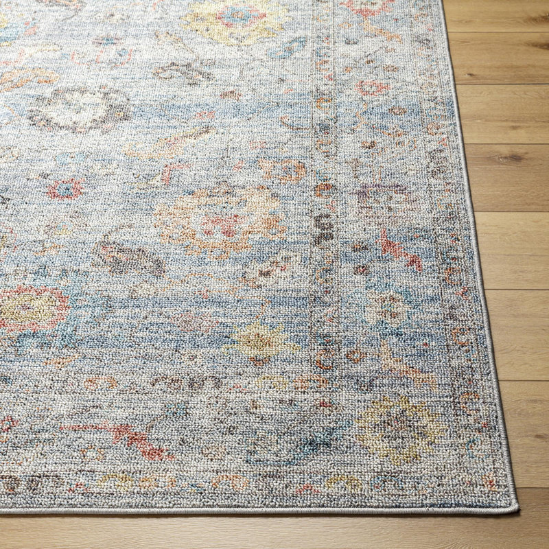 Petra Denim/Gray Machine Washable Area Rug, Rectangle 2'7" x 4'