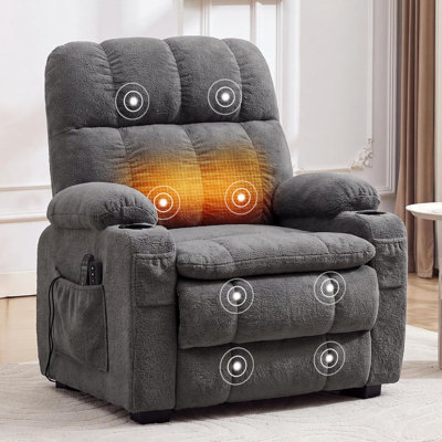 Oversized Electric Power Recliner Chair with 26" Wide Seat, Massage & Lumbar Heat, Cup Holders, USB Charging and Side Storage Pockets for Living‑Room & Bedroom Use