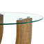 Table basse créative en U à deux niveaux en verre avec base en panneau de fibres à densité moyenne à grain de bois: une table d'appoint de salon moderne et minimaliste à hauteur réglable.-291745776