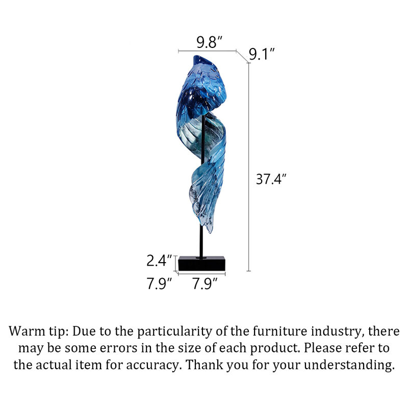Aile de décoration en résine bleue légère de luxe italien, 37.4" H x 9.84" W x 9.06" D
