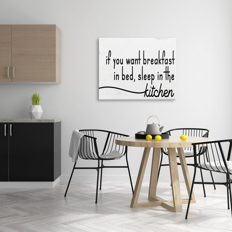 Petit déjeuner au lit, sommeil dans la cuisine, phrase amusante, surdimensionné, ferme rustique sur toile giclée, art texturé par Daphne Polselli