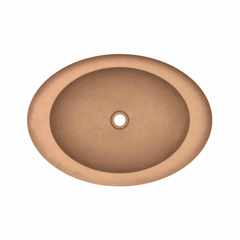 Cuyama Slate Stone Handmade Oval Drop-In Bathroom Sink, Terracotta