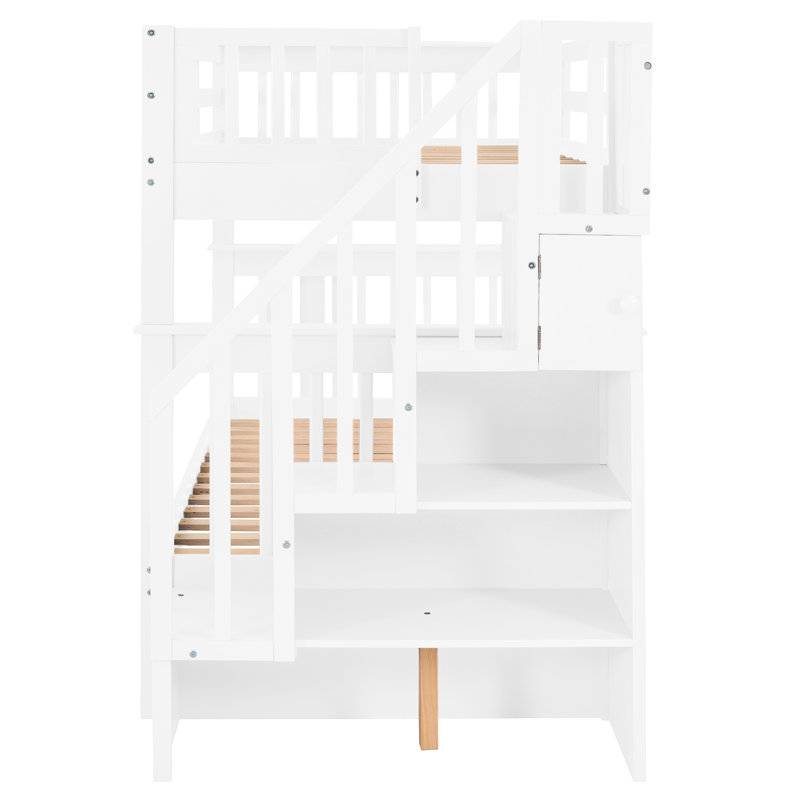 Lit superposé à escalier Twintwin avec rangement spacieux et garde-corps