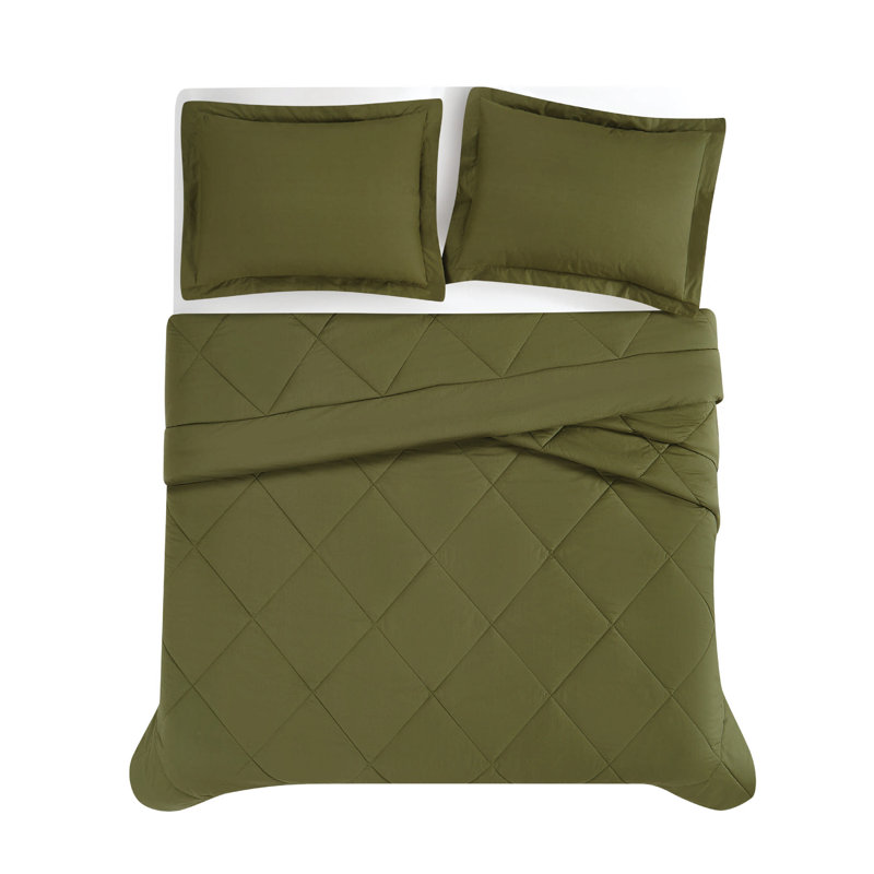 Cannon Solid Oversized Percale 3 Piece Comforter Set, King Comforter + 2 King Shams, Olive Green