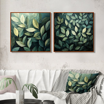 Olive Green Leaves Foliage Collage I - Leaves Wall Art - Traditional Wall Art Set 2 Piece