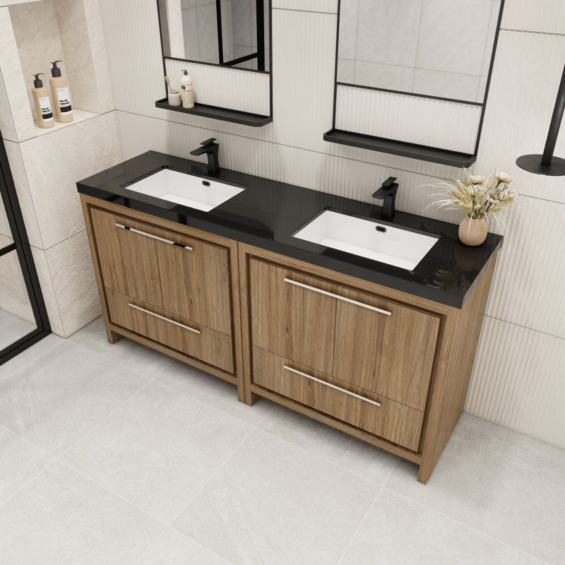 Catori 72" Double Bathroom Vanity Set, Natural Oak