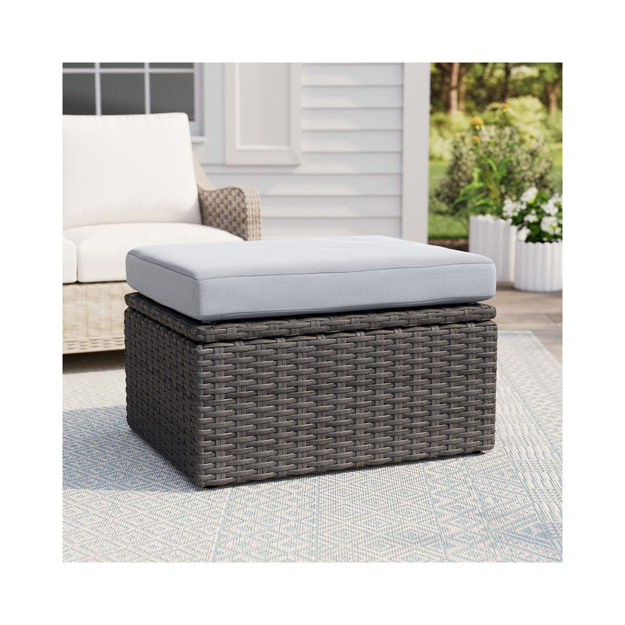 Wicker Outdoor Ottoman with Cushion